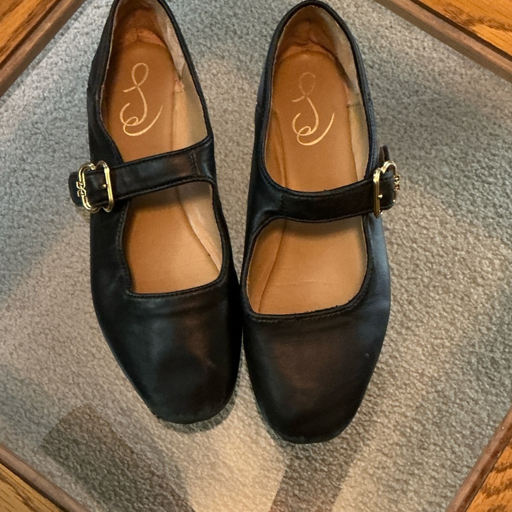 Sam Edelman Black Mary Jane Flats with Gold Buckle